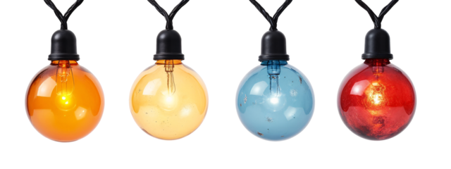 A set of four colored glass globe lights