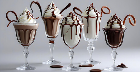 Delicious Chocolate Sundaes in Elegant Glasses – Gourmet Dessert Presentation Generative AI