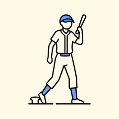 Fototapeta premium Baseball player walking with bat in minimalist outline design for MLB - Legendary Moments 