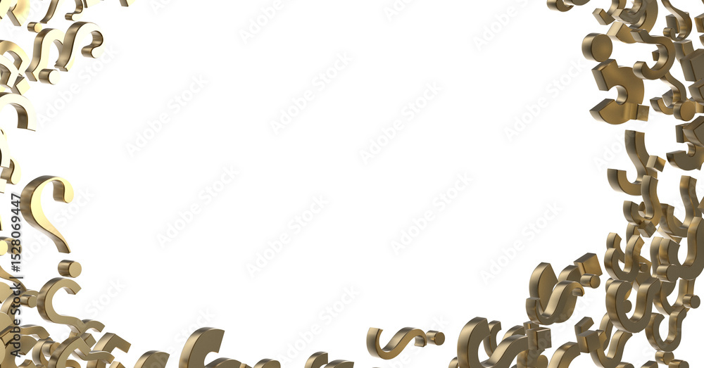 Poster infinite question marks on a plane, original three dimensional illustration.