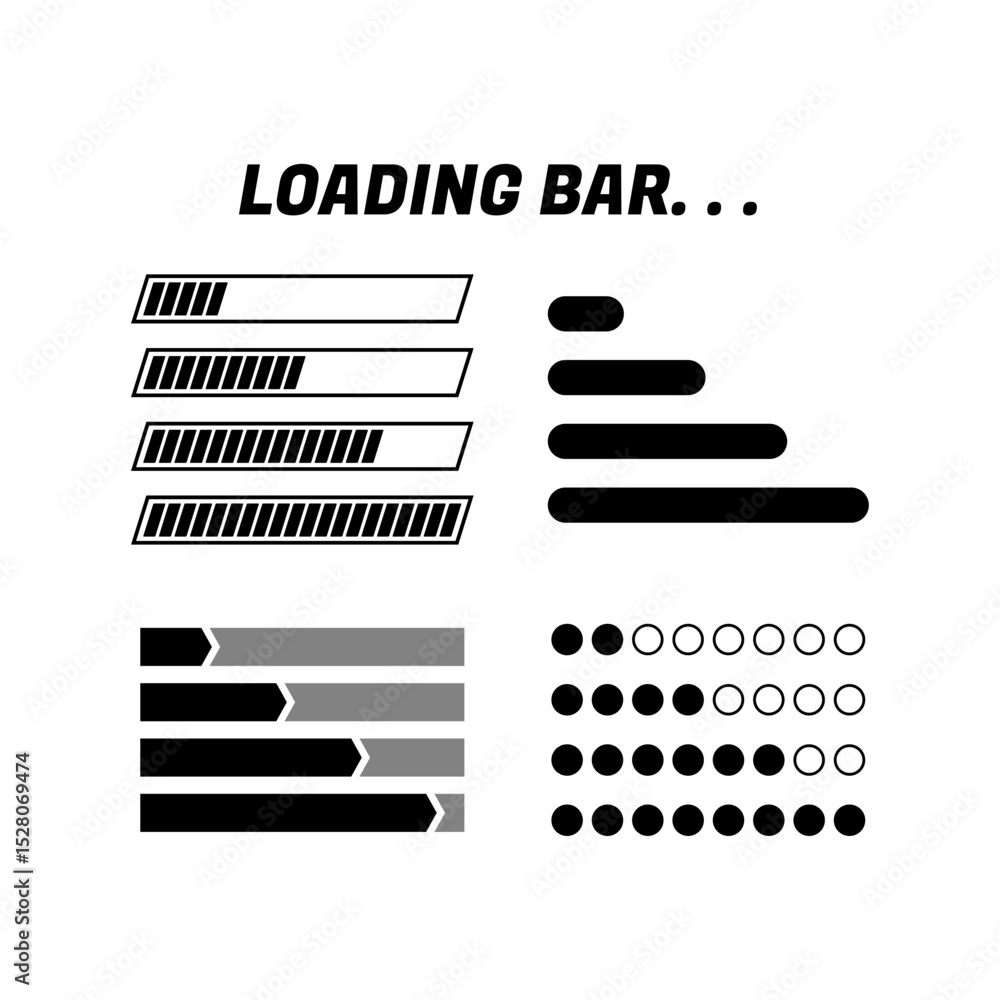 Fototapete Set of Loading Icons and Progress Bar.  Horizontal Load Indicators.