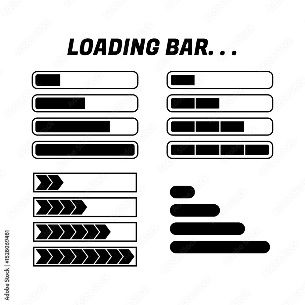 Fototapete Set of Loading Icons and Progress Bar.  Horizontal Load Indicators.