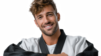 Smiling Martial Artist: Confident and charismatic martial artist, beaming with a genuine smile, radiates focus and positivity, ready to take on any challenge.