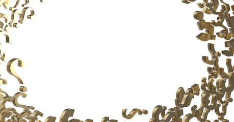 Infinite question marks on a plane, original three dimensional illustration.