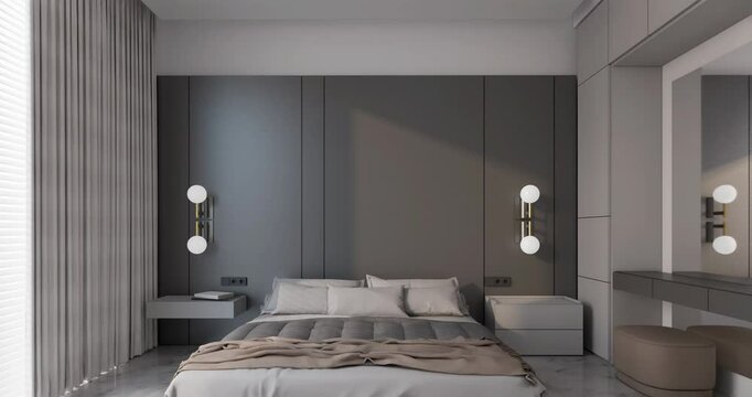Luxury Bedroom Material Animation, Marble, Beige, Grey, White Variations, Natural Light, 4K Render