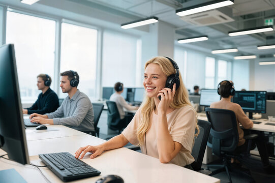 call center concept customer service agents providing assistance to clients via phone or email agentes de atención al cliente que prestan asistencia a los clientes por teléfono o correo electrónico