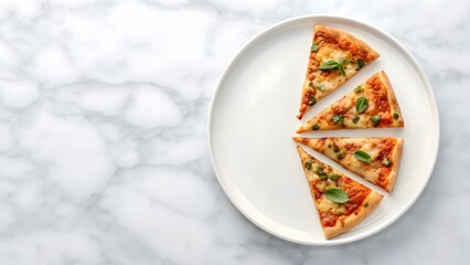 Three slices of cheese pizza on white plate