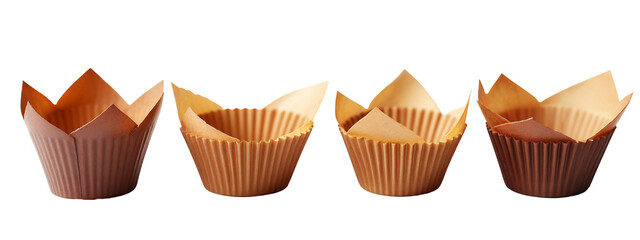 A set of three brown paper cupcake cases