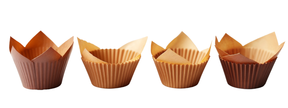 A set of three brown paper cupcake cases