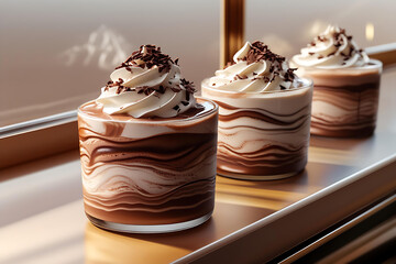 Delicious Chocolate Sundaes in Elegant Glasses – Gourmet Dessert Presentation Generative AI