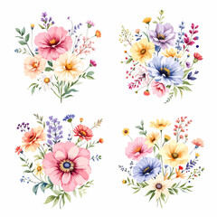 Watercolor painted floral clipart set