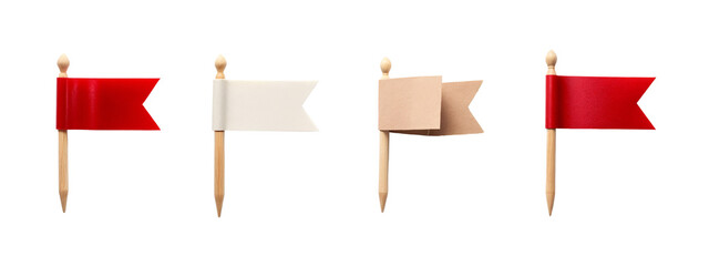 A set of three red and white flags