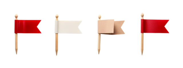 A set of three red and white flags