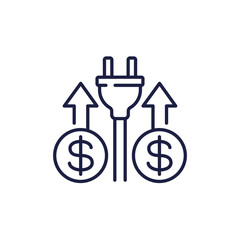 electricity costs line icon with electric plug and money