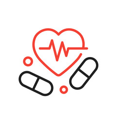 cardiac medication line icon, pills for a heart