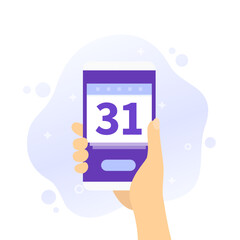 monthly subscription vector illustration, mobile phone in hand