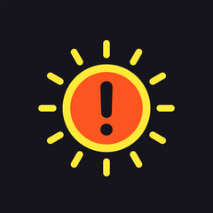 Sun warning icon, high solar radiation deisgn on dark