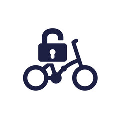 Unlock bike icon, bicycle and lock pictogram on white