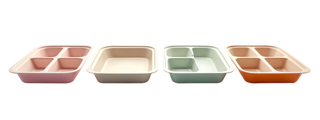 A set of three rectangular plastic containers with compartments.