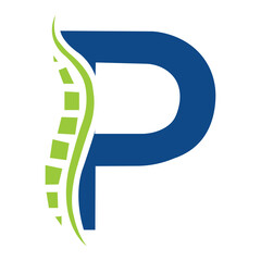 Letter P Backbone Logo Concept For Healthcare Symbol Back Pain Sign