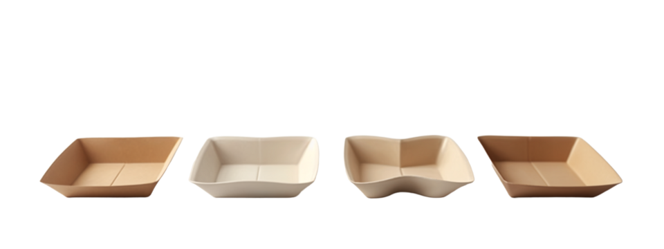 A set of three brown and white takeout containers