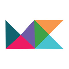 Letter MK Mosaic Pattern Triangle Structure Overlapping Modern Colorful Monogram Vector Design