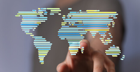 Abstract world map visualization.  Digital networking, global connectivity concept.