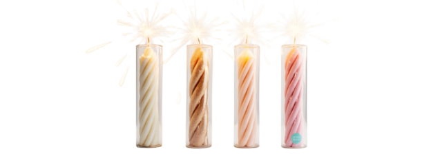 A set of three candles with sparklers sticking out of them.