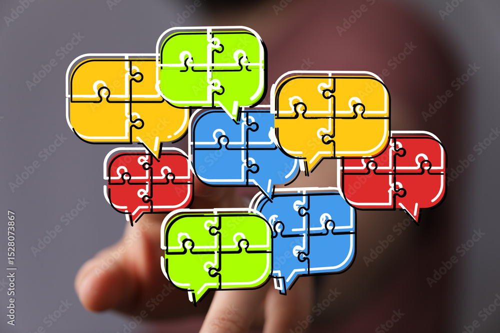 Poster Visual representation of teamwork, communication, and problem-solving. Ideal for collaboration and connection concepts.