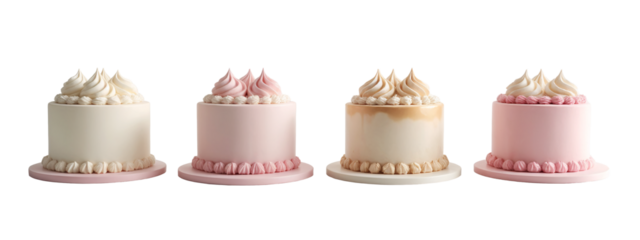 A set of three white and pink cakes