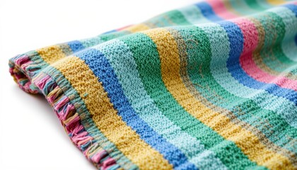 Vibrant Striped Textile with Bright Colors and Soft Texture on a White Surface