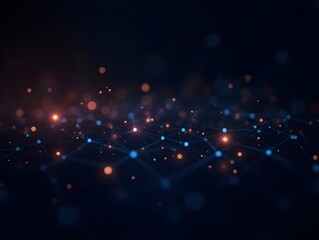 Futuristic Cyber Network Abstract with Glowing Orange Particles and Blue Lights