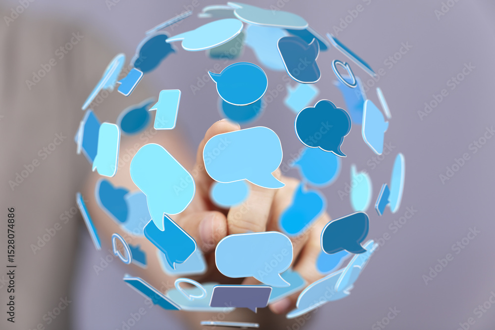 Leinwandbilder Conceptual image of a global communication network, showing interconnected speech bubbles.