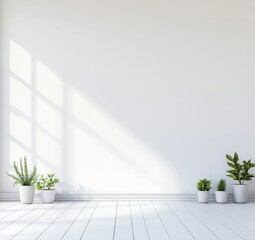 Fototapeta premium Minimalist, bright room with sunlight and plants