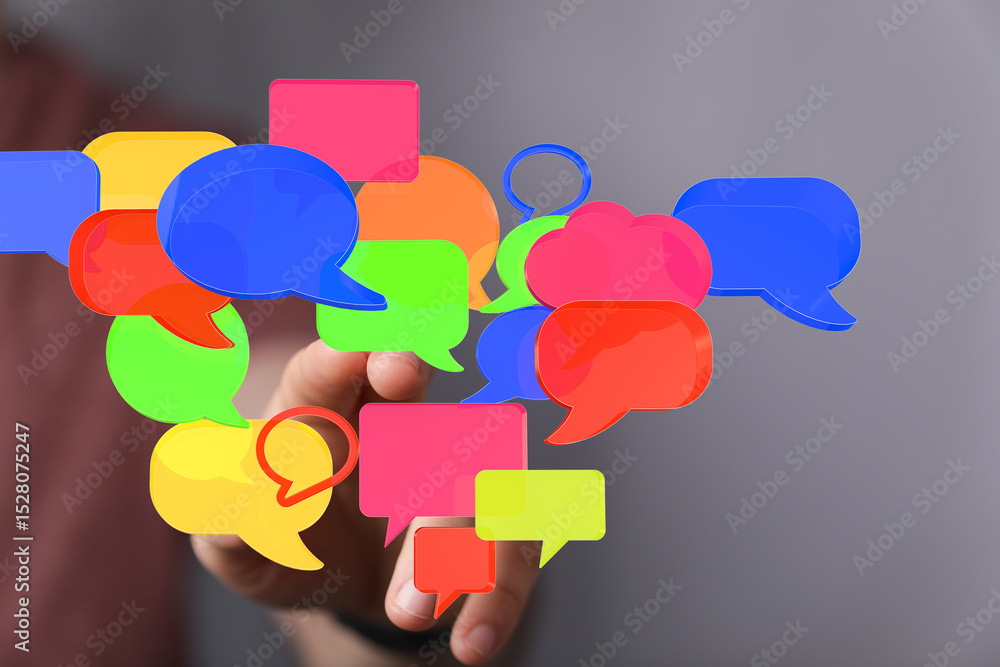 Aufkleber Abstract image of colorful speech bubbles, ideal for communication, social media, and networking concepts.