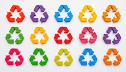 Colorful Recycling Symbols Arranged in a Pattern Representing Sustainability and Eco-Friendly Practices