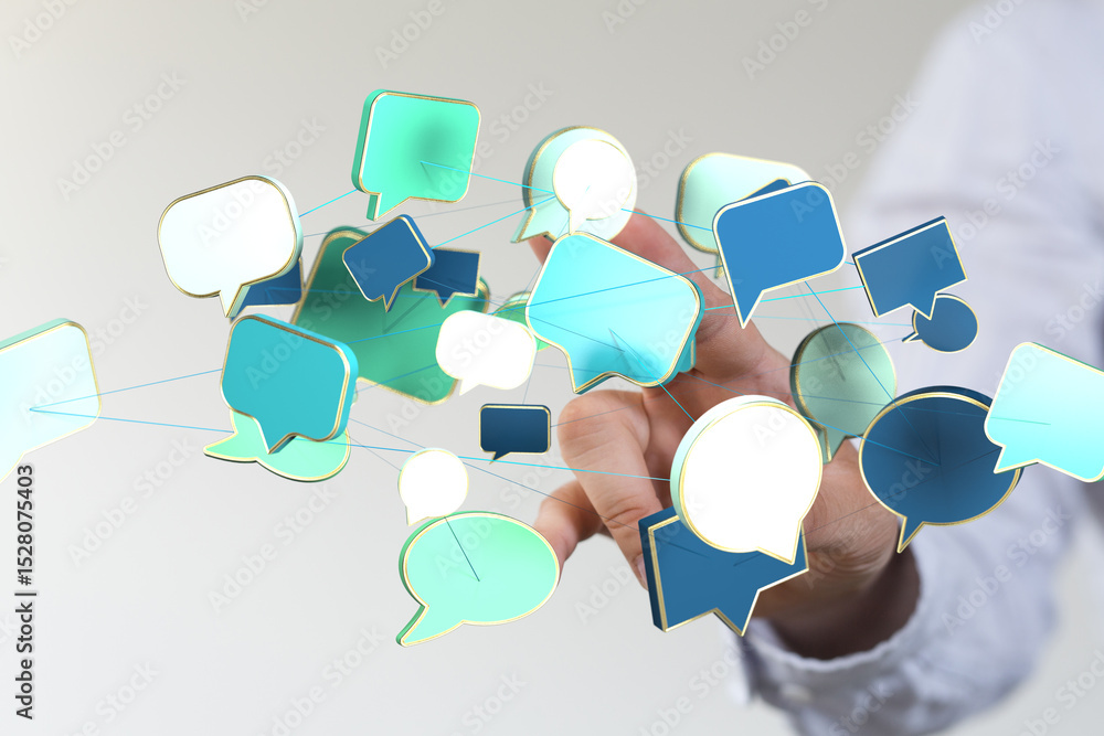 Poster Abstract image of interconnected speech bubbles, symbolizing global communication and networking.