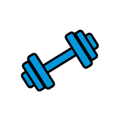 Dumbbell icon in blue color on white background, fitness and exercise concept