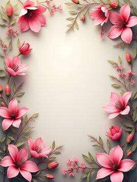 botanical pink flowers border