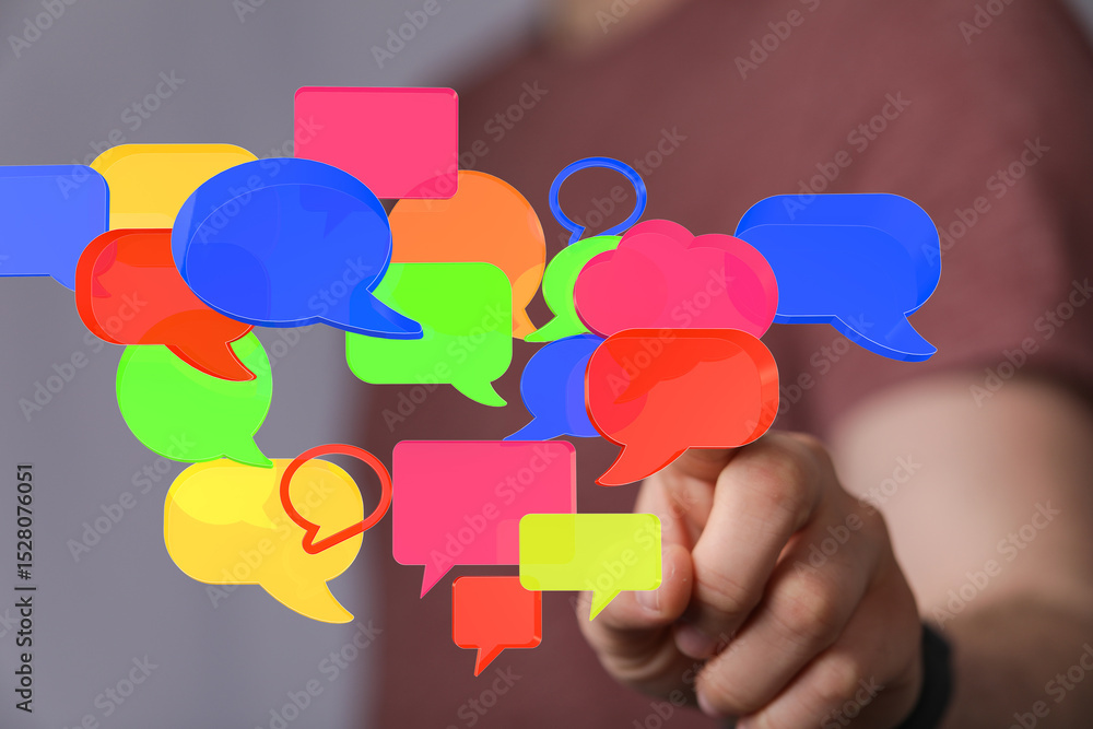 Poster Abstract image of colorful speech bubbles representing communication, conversation, and connection.
