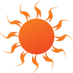 A vibrant illustration of a sun with stylized rays, radiating warmth and energy. The design features a bold orange sun that evokes feelings of brightness, joy, and a sunny atmosphere.