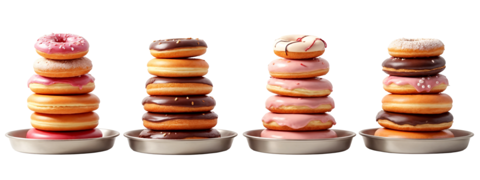 A stack of donuts sitting on top of each other.