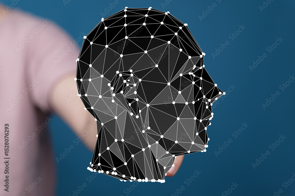 Aufkleber abstract polygonal head graphic. concept for ai, machine learning, data analysis, and future tech.