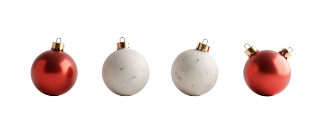 A set of three red and white Christmas ornaments