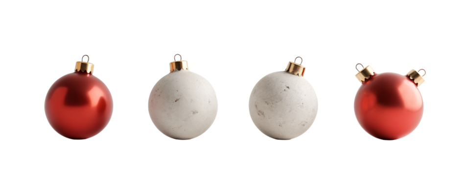 A set of three red and white Christmas ornaments