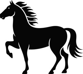 Obraz premium A black horse silhouette with a raised leg on a white background design