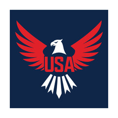 American eagle emblem with usa text and patriotic colors on a navy blue background