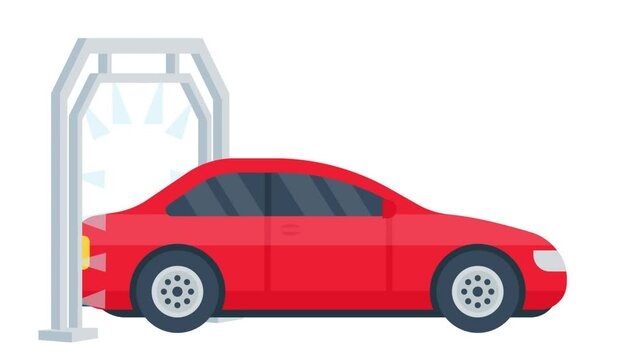 Automotive Deodorizing and Sanitizing animation, Vehicle passing thru Washing funnel animated video covid car cleaning service Clip Vehicle disinfection footage, Side View luxury lorry motion graphics