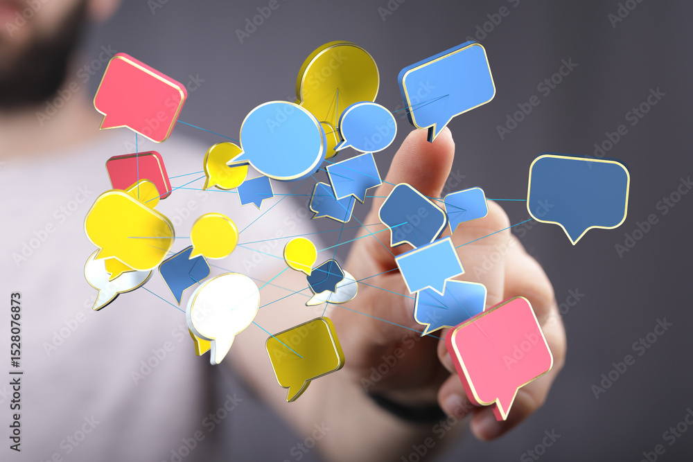 Fototapete Abstract image of interconnected speech bubbles, symbolizing global communication and networking.