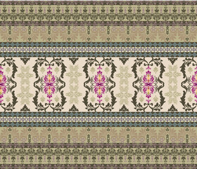 Damask fabric pattern, abstract, ethnic, Damask style, full fabric pattern, green tone, for textile, cloth, dress, curtain, carpet, pillow, illustration, vector.